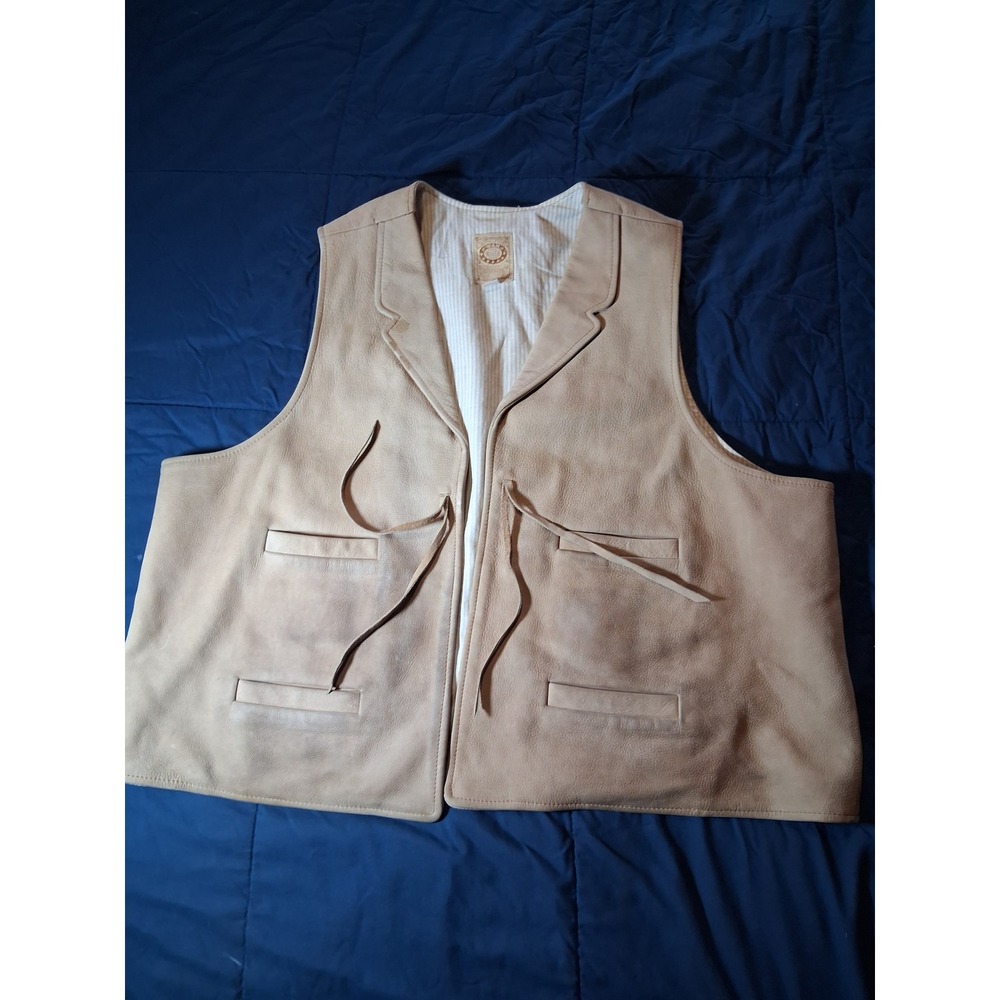 Wah Maker Frontier Clothing Mens XXXL Tan Leather Western Vest Tie Front Cinch